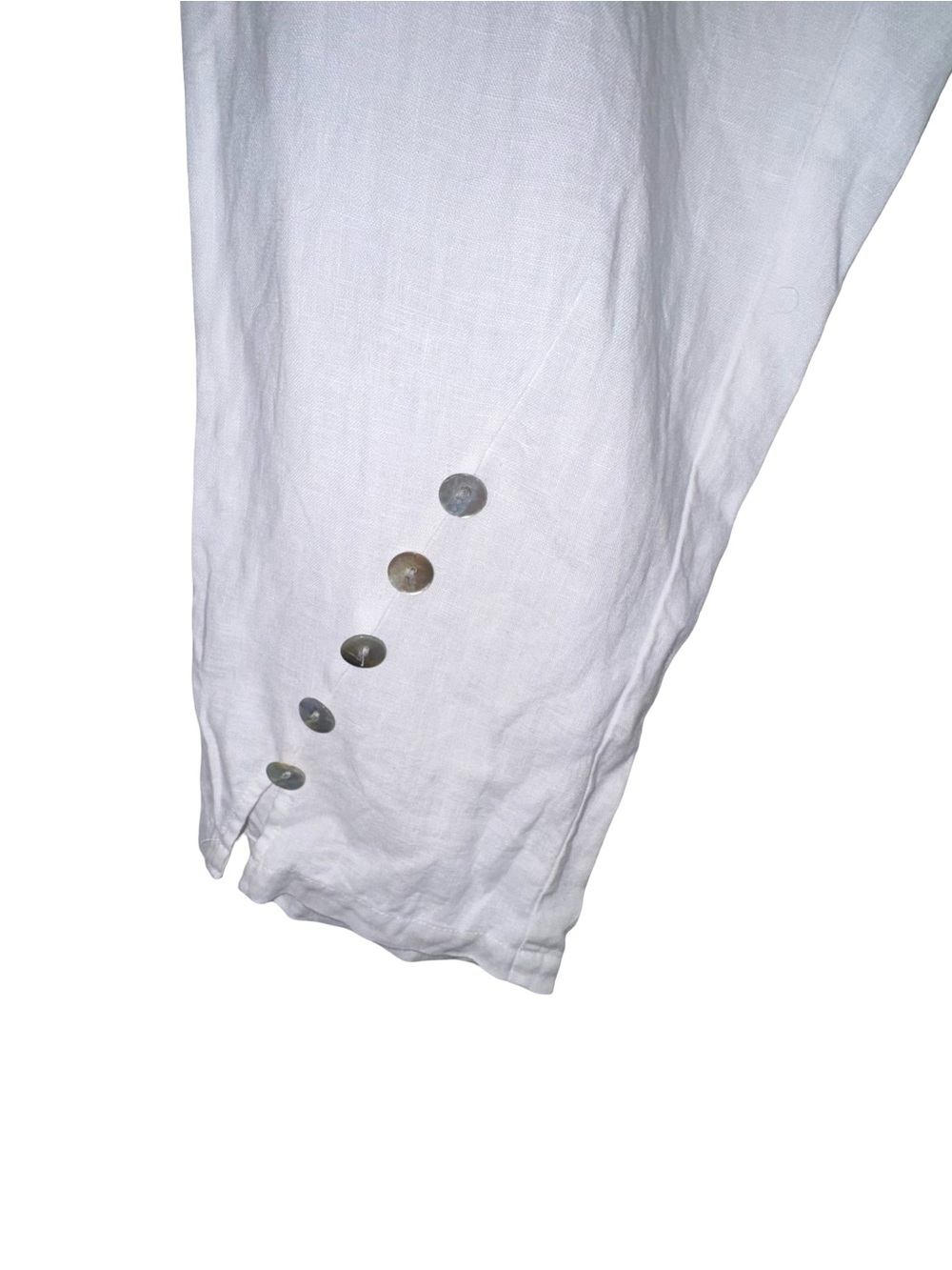Peck & Peck Linen Pants White Elastic Waist Button hem Coastal Grandma Resort - Picture 6 of 7